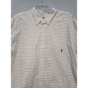 Ralph Lauren Classic Fit Plaid Button Down Shirt Men's 3XL Tall Beige Red Blue